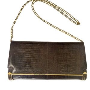 Vintage Reptile Skin Large Clutch with Gold Accent shoulder Chain
